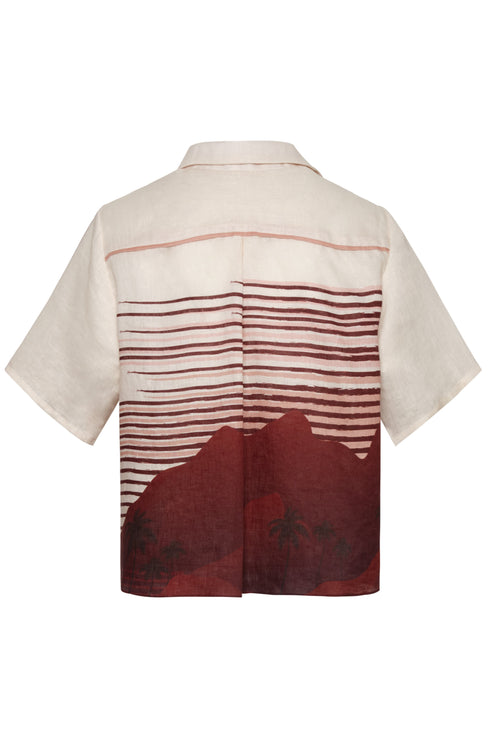 Tomaso Linen Shirt / Red Tropical Landscape